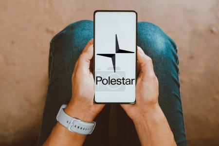 Photo for February 7, 2024, Brazil. In this photo illustration, the Polestar logo is displayed on a smartphone screen - Royalty Free Image