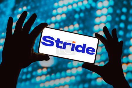 Photo for February 12, 2024, Brazil. In this photo illustration, the Stride, Inc. logo is displayed on a smartphone screen - Royalty Free Image