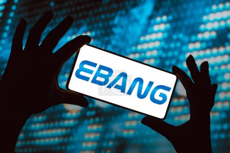 Photo for February 13, 2024, Brazil. In this photo illustration, the Ebang International Holdings Inc. logo is displayed on a smartphone screen - Royalty Free Image