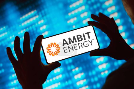 Photo for February 27, 2024, Brazil. In this photo illustration, the Ambit Energy logo is displayed on a smartphone screen - Royalty Free Image