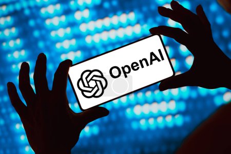 Photo for March 6, 2024, Brazil. In this photo illustration, the OpenAI logo is displayed on a smartphone screen - Royalty Free Image