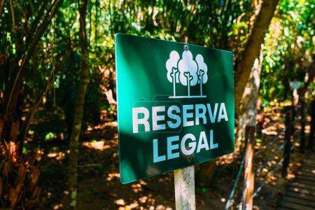 Photo for March 21, 2024, Brazil. Sign says "Legal Reserve", in the municipal resort, in Bonito, in Mato Grosso do Sul. The city is one of the main ecotourism destinations in Brazil. Its main attractions are the natural landscapes, diving in rivers with clear - Royalty Free Image