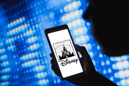 Photo for April 2, 2024, Brazil. In this photo illustration, the Walt Disney logo is displayed on a smartphone screen - Royalty Free Image