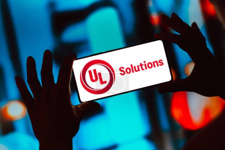 Photo for April 18, 2024, Brazil. In this photo illustration, the UL Solutions Inc. logo is displayed on a smartphone screen - Royalty Free Image