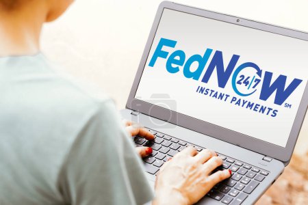 Photo for April 18, 2024, Brazil. In this photo illustration, the FedNow Service logo is seen displayed on a laptop screen - Royalty Free Image