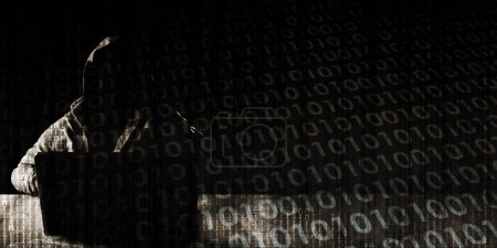 Photo for Hacker Stealing Data with Binary Data Technology Abstract - Royalty Free Image