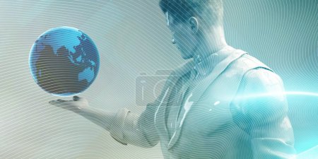 Photo for Businessman Viewing Hologram as Office Productivity Tools Concept - Royalty Free Image