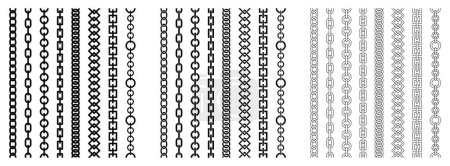 Chain pattern set. Braided ropes and chains seamless brush set. Vector illustration.