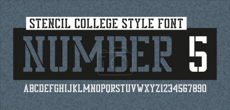 Stencil alphabet. College or university style stencil font with uppercase letters and numbers. Vintage stencil-plate typeface. Vector illustration.