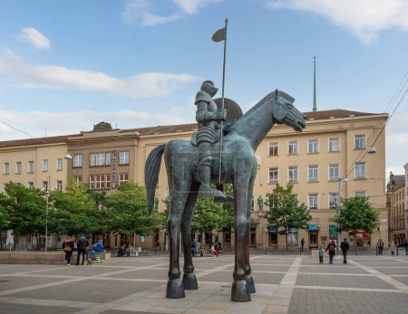 Photo for Brno, Czechia - Oct 6, 2019: Statue of Courage - Equestrian Statue of Jobst of Moravia at Moravian Square - Brno, Czech Republic - Royalty Free Image