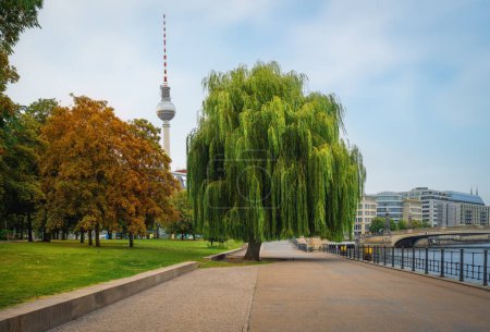 Photo for Spree River Promenade at James Simon Park with TV Tower (Fernsehturm) on background - Berlin, Germany - Royalty Free Image
