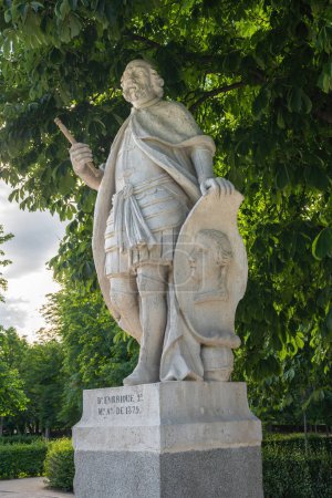 Photo for Madrid, Spain - Jun 17, 2019: Statue of King Henry II of Castile (Enrique II de Castilla) at Paseo de la Argentina in Retiro Park - Madrid, Spain - Royalty Free Image