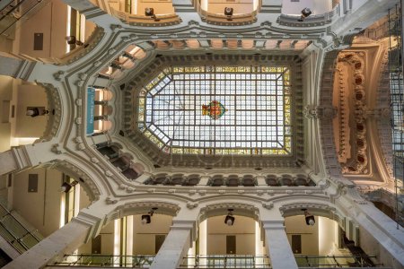 Photo for Madrid, Spain - Jun 19, 2019: Ceiling at Cibeles Palace Interior - Madrid, Spain - Royalty Free Image