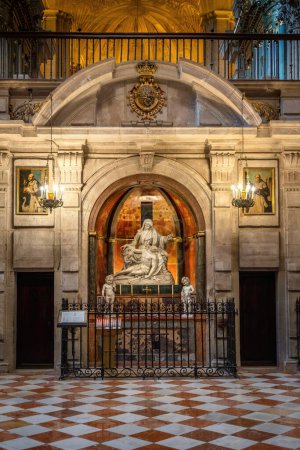 Photo for Malaga, Spain - May 19, 2019: Retrochoir Chapel with Pieta Sculpture at Malaga Cathedral - Malaga, Andalusia, Spain - Royalty Free Image