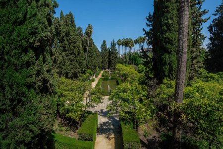 Photo for Seville, Spain - Apr 3, 2019: Garden of the Poets (Jardin de los Poetas) at Alcazar (Royal Palace of Seville) - Seville, Andalusia, Spain - Royalty Free Image