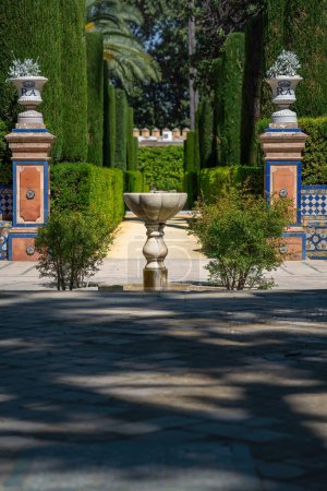 Photo for Seville, Spain - Apr 3, 2019: Garden of the Marquis de La Vega Inclan (Jardin del Marques de la Vega Inclan) at Alcazar (Royal Palace of Seville) - Seville, Andalusia, Spain - Royalty Free Image