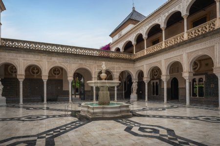 Photo for Seville, Spain - Apr 7, 2019: Main Courtyard (Patio Principal) at Casa de Pilatos (Pilates House) Palace Interior - Seville, Andalusia, Spain - Royalty Free Image