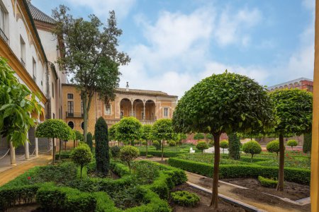 Photo for Seville, Spain - Apr 7, 2019: Large Garden (Jardin Grande) at Casa de Pilatos (Pilates House) Palace Interior - Seville, Andalusia, Spain - Royalty Free Image
