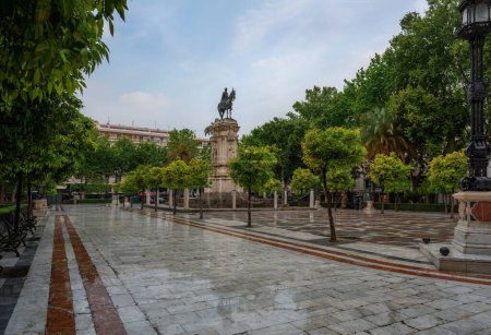 Photo for Seville, Spain - Apr 7, 2019: Plaza Nueva Square and San Fernando Monument - Seville, Andalusia, Spain - Royalty Free Image