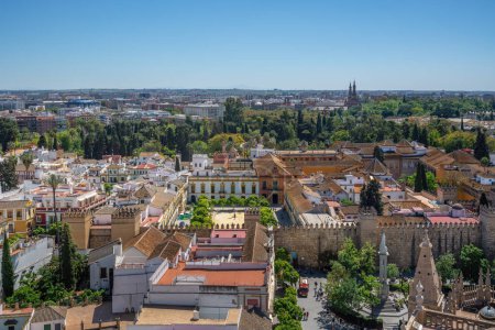 Photo for Aerial View of Seville with Alcazar (Royal Palace of Seville) - Seville, Andalusia, Spain - Royalty Free Image