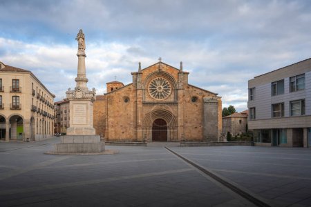 Photo for San Pedro Church at Plaza del Mercado Grande Square with Palomilla Monument - Avila, Spain - Royalty Free Image