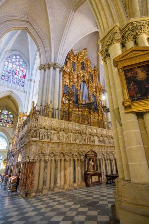 Photo for Toledo, Spain - Mar 26, 2019: Retrochoir and Pipe Organ at Toledo Cathedral Interior - Toledo, Spain - Royalty Free Image