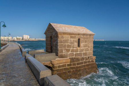 Photo for Guardhouse at walkway Paseo Fernando Quinones - access to Castle of San Sebastian - Cadiz, Andalusia, Spain - Royalty Free Image