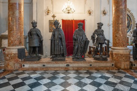 Photo for Innsbruck, Austria - Nov 15, 2019: Statues of King Albert II, Emperor Frederick III, Margrave Leopold III and Count Albert IV at Hofkirche (Court Church) - Innsbruck, Austria - Royalty Free Image