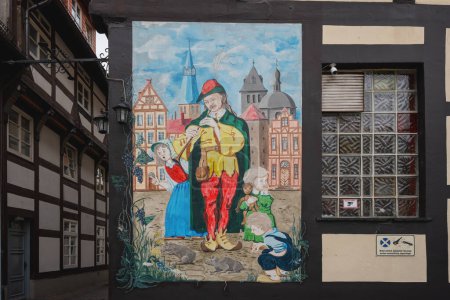 Photo for Hamelin, Germany - Jan 13, 2020: Pied Piper of Hamelin Mural - Hamelin, Germany - Royalty Free Image
