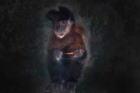 Foto de Mono capuchino copetudo comiendo fruta (Sapajus apella) - Imagen libre de derechos