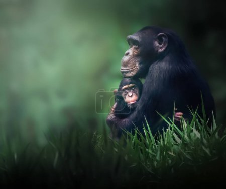 Chimpanzé mère et enfant (Pan troglodytes)