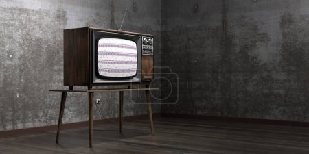 Foto de Vintage, televisor retro, pared de hormigón - Ilustración 3D - Imagen libre de derechos