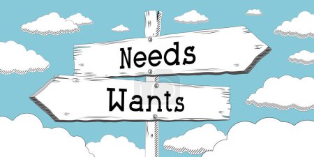 Photo for Needs and wants - outline signpost with two arrows - Royalty Free Image