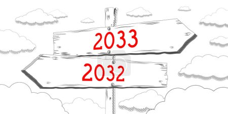 Photo for 2032 and 2033 - outline signpost with two arrows - Royalty Free Image