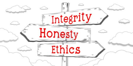 Foto de Integridad, honestidad, ética - señal de contorno con tres flechas - Imagen libre de derechos