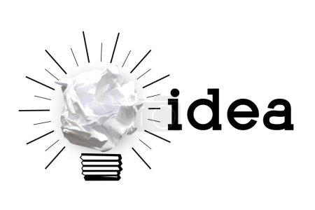 Ampoule en papier froissé - idée, concept de créativité