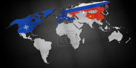 Photo for NATO member countries, Russia and China on world map - 3D illustration - Royalty Free Image