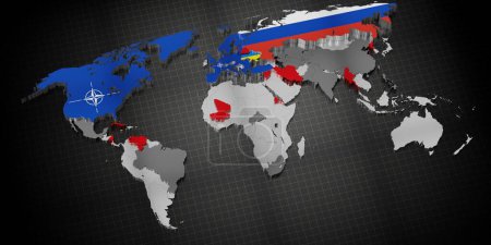 Photo for NATO member countries and Russia' supporters in Ukraine conflict on world map - 3D illustration - Royalty Free Image