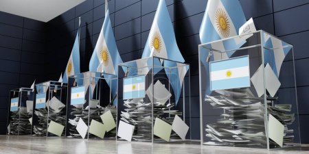 Foto de Argentina - varias urnas y banderas - votación, concepto electoral - Ilustración 3D - Imagen libre de derechos