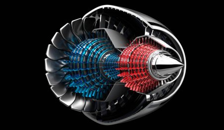 Foto de Motor Jet en el interior - sobre fondo negro - Ilustración 3D - Imagen libre de derechos