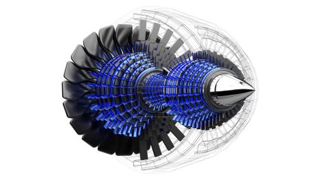 Foto de Motor Jet en el interior - sobre fondo blanco - Ilustración 3D - Imagen libre de derechos