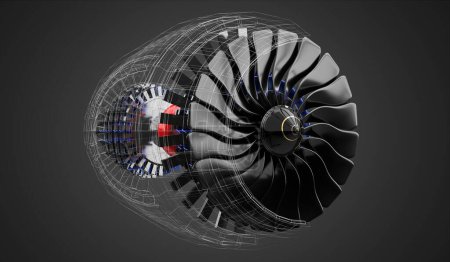 Foto de Motor Jet en el interior - sobre fondo gris - Ilustración 3D - Imagen libre de derechos