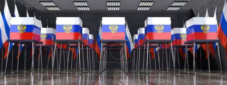 Photo for Russia - polling station and voting booths with coat of arms - election concept - 3D illustration - Royalty Free Image