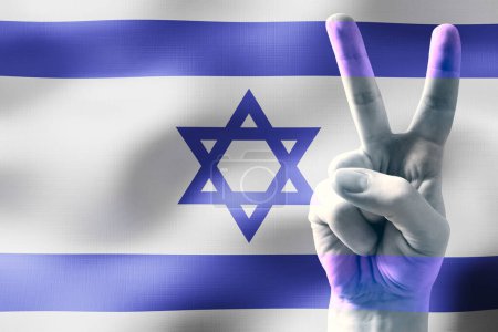 Photo for Israel - two fingers showing peace sign and national flag - Royalty Free Image