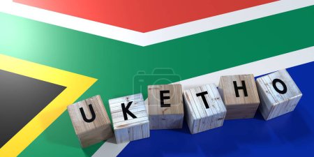 Foto de Sudáfrica - concepto de elecciones - bloques de madera y bandera del país - Ilustración 3D - Imagen libre de derechos