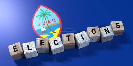 Foto de Guam - concepto de elecciones - bloques de madera y bandera del país - Ilustración 3D - Imagen libre de derechos