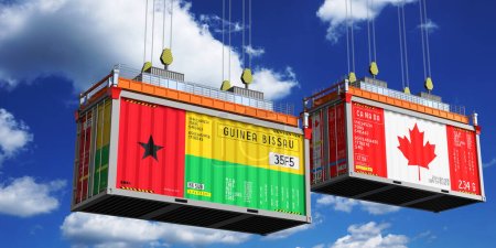 Conteneurs d'expédition avec drapeaux de Guinée Bissau et du Canada - illustration 3D