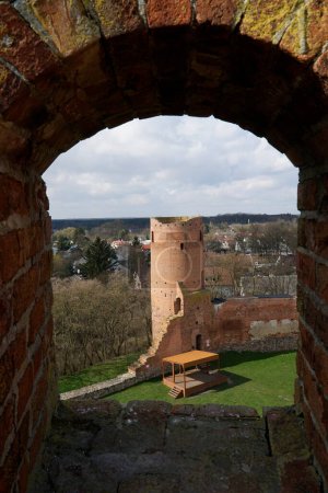 Photo for Czersk, Poland - March 24th, 2024 - View at tower throught the window - Masovian Dukes Castle - Royalty Free Image
