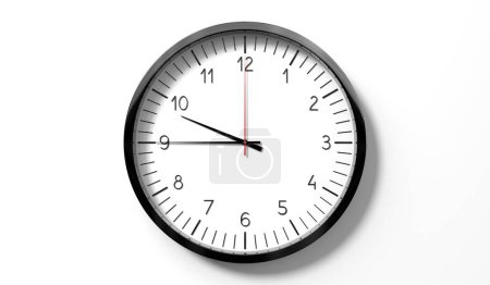 Time at quarter to 10 o clock - classic analog clock on white background - 3D illustration