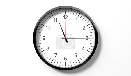Téléchargez les photos : Heure à 11 h 15 - horloge analogique classique sur fond blanc - illustration 3D - en image libre de droit